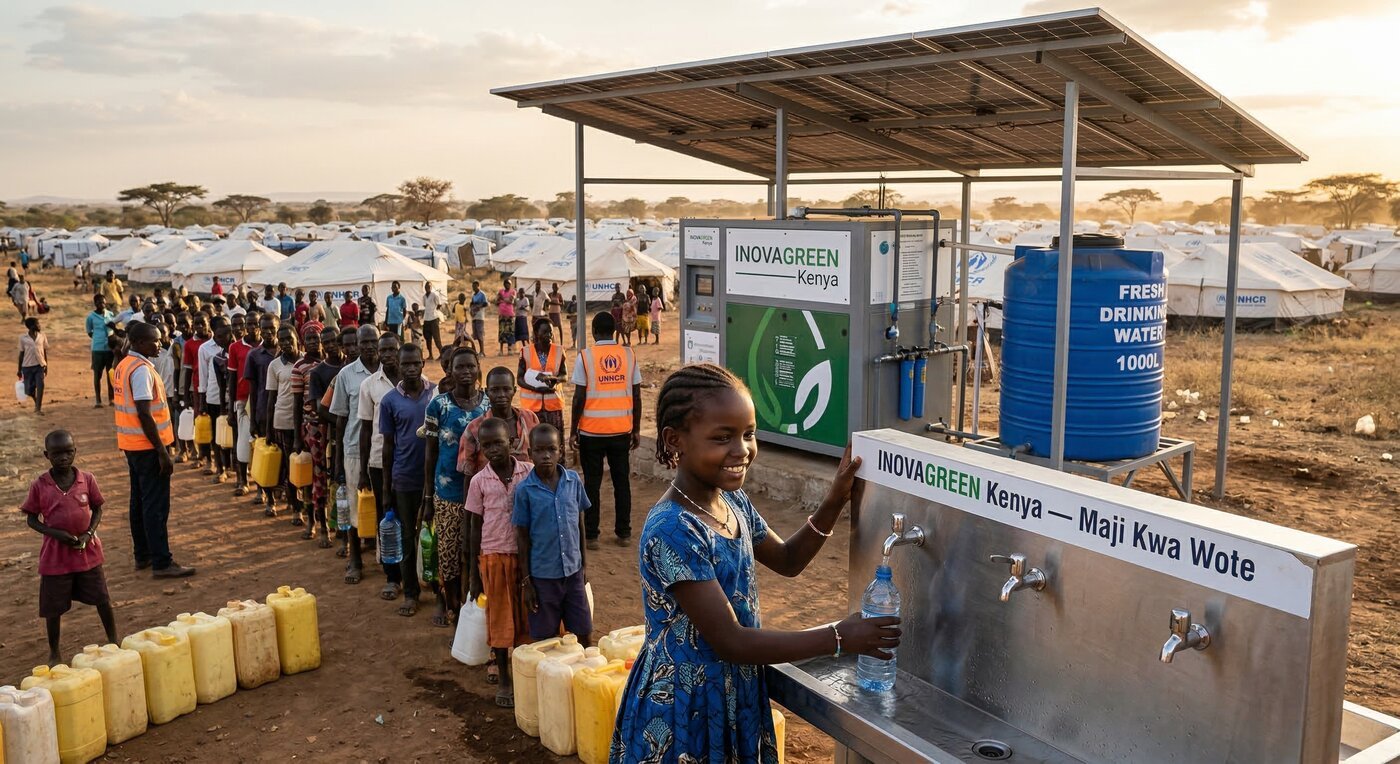 Humanitarian AWG WaterHub supplying clean water in a refugee camp in Kenya